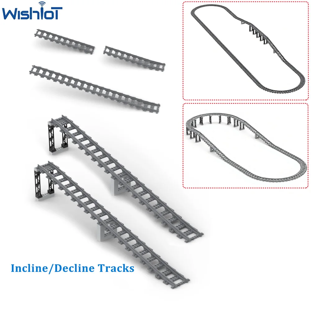 

MOC Train Track Building Blocks Scene Parts Railway Incline Decline Tracks With Support Assembled Toys Small Bricks Boys Gifts