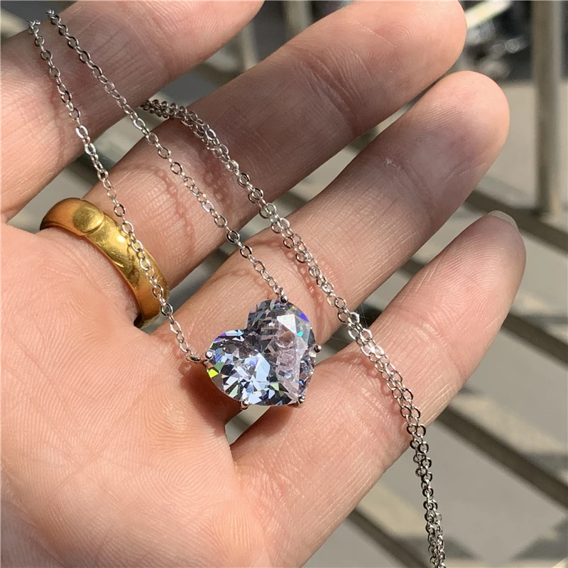 Fashion Lovers Pendant 15mm Heart cut Diamond 925 Sterling silver Party Wedding Pendant Necklace for women jewelry