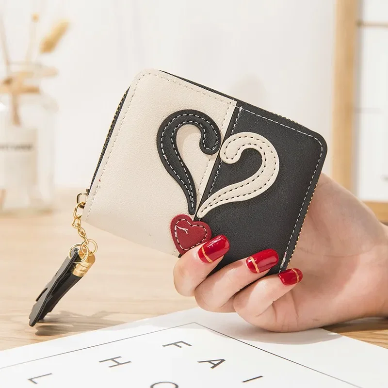 New Zero Wallet Zipper Small Wallet Women's Short Love Student Korean Edition Fashion Mini Color Contrast Tassel Leather Wallet