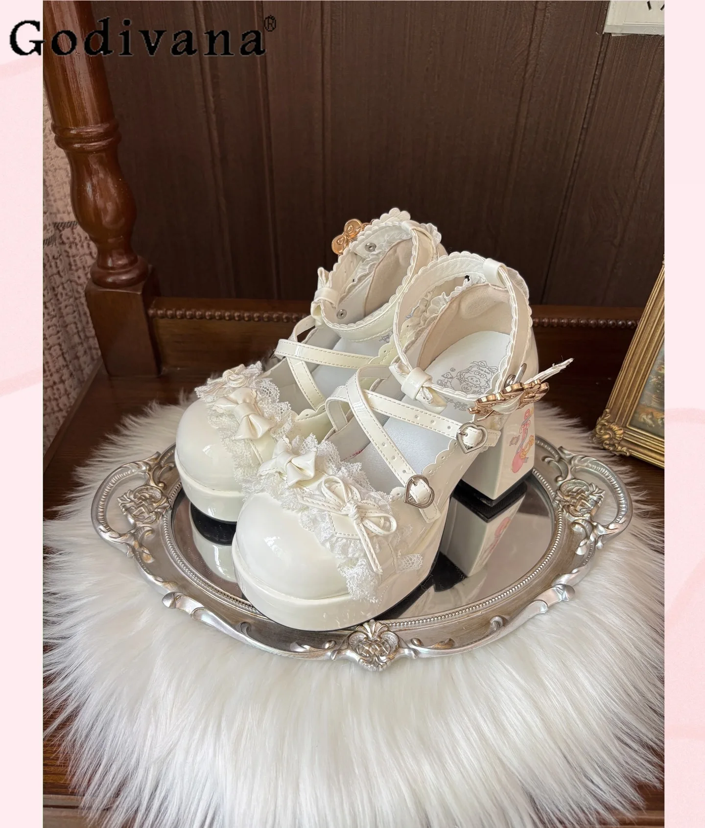 

Sweetheart Girl Japanese Original Lolita Lace High Heels Waterproof Platform Round Toe Chunky Heel JK Uniform Mary Jane Shoes
