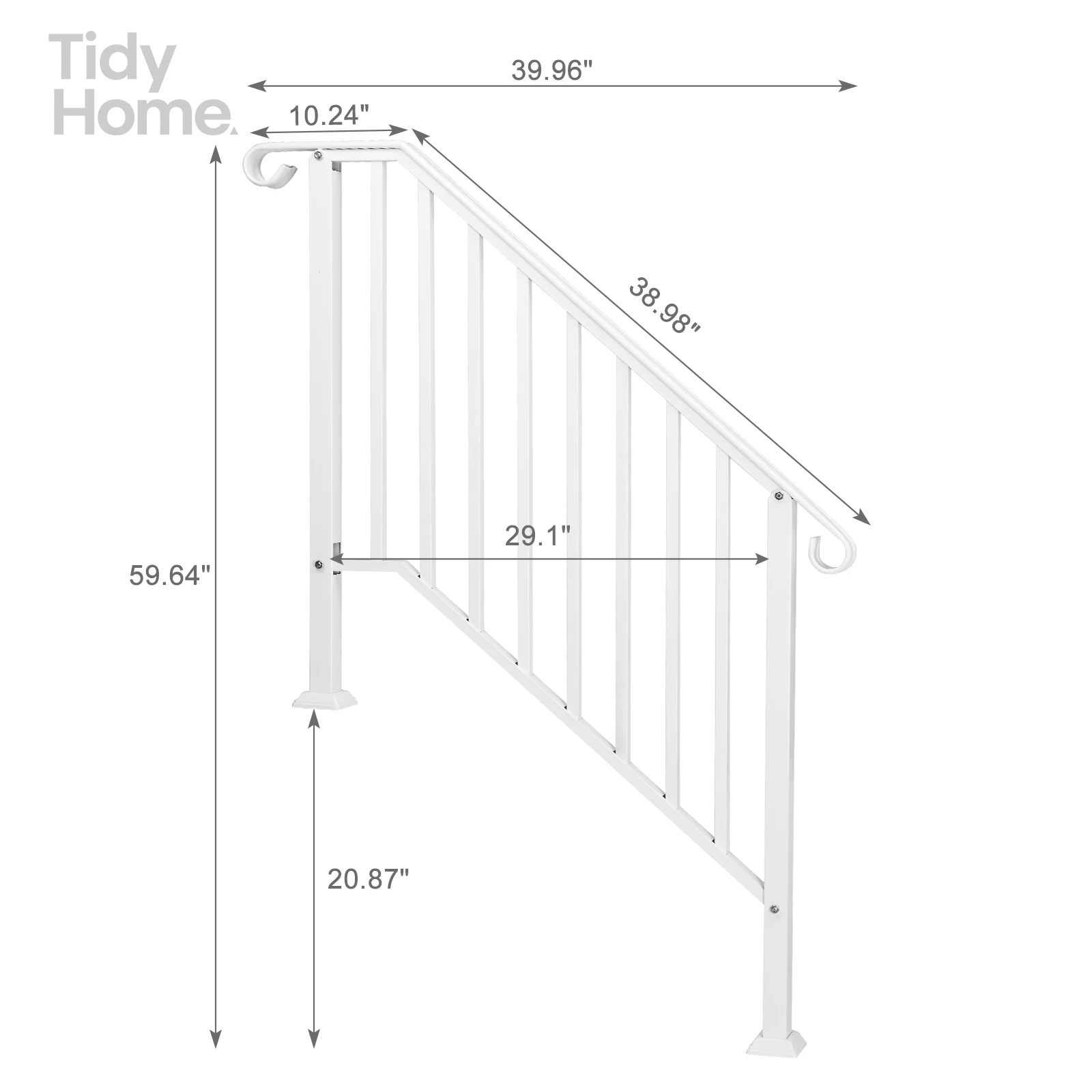 Handrails for Outdoor Steps, Iron Handrail Fits 3 Step, Transitional Handrail with Installation Kit, White