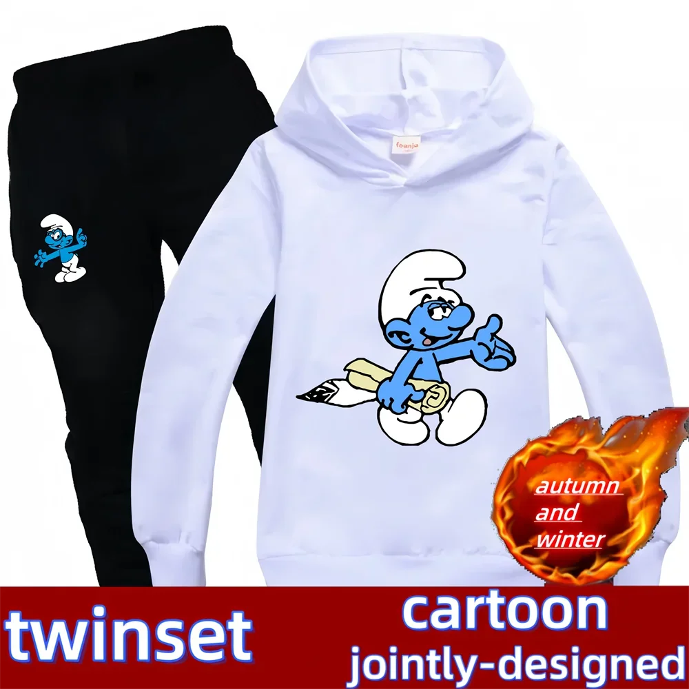 Disney Children's hoodie set Smurf Boys Girls Spring Fall baby hoodie two-piece children's wear