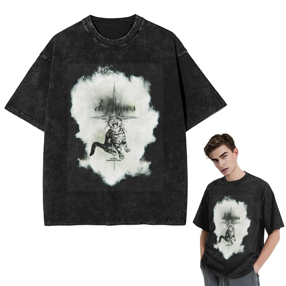 

Уличная одежда Футболки Deftones Metal Band White Pony Album Washed Футболка с коротким рукавом Хип-хоп Футболка Топы Футболки для мужчин и женщин