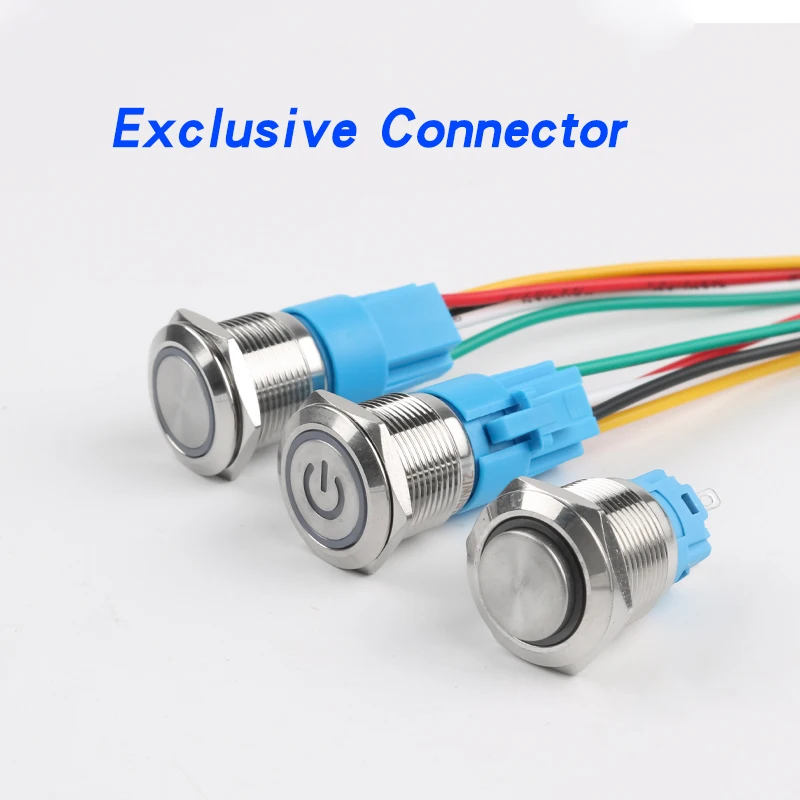 19MM High Flat Head With Plugins Metal Push Button Switch 3V6V12V24V110V220V Welding Foot Red Green Yellow Blue White
