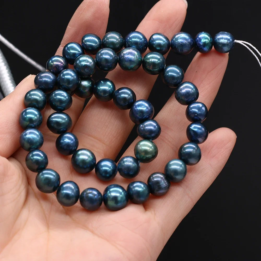 9-10mm Natural Freshwater Pearl Beaded Near Round Fashion Glamour Lady Beads For Jewelry Making Necklace Bracelet Long 36cm