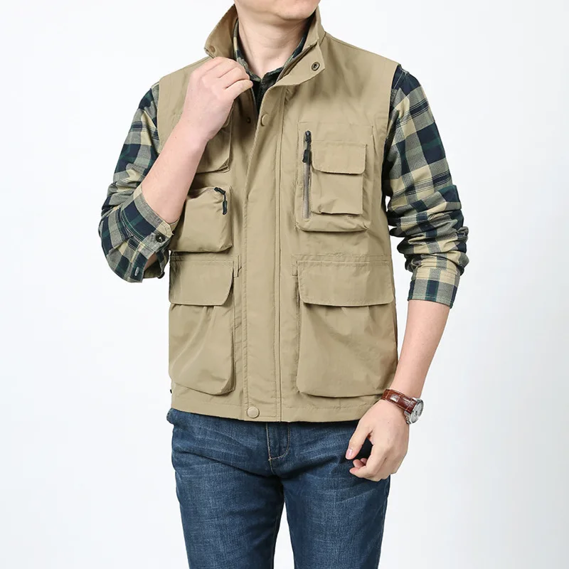 

New in Men's Sets Fishing Clothing Summer Vest Man Tactical Jackets Spring Coats Multi-pocket Work Working Coat Denim Hunting