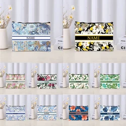 Luxury Custom Name Cosmetic Bag Floral Personalized Makeup Pouch Travel Lipstick Organizer Trendy Make Up Clutch Canvas Purse