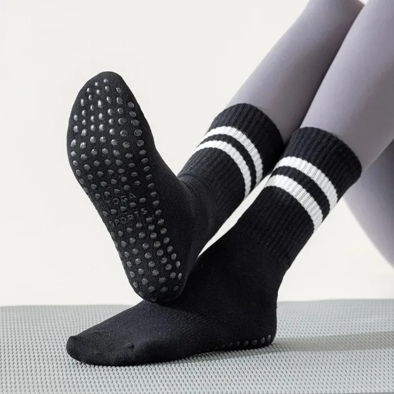 Silicone Non-slip Pilates Socks Yoga Socks Women Fashion Striped Cotton Breathable Indoor Floors Dance Sports Socks Professional