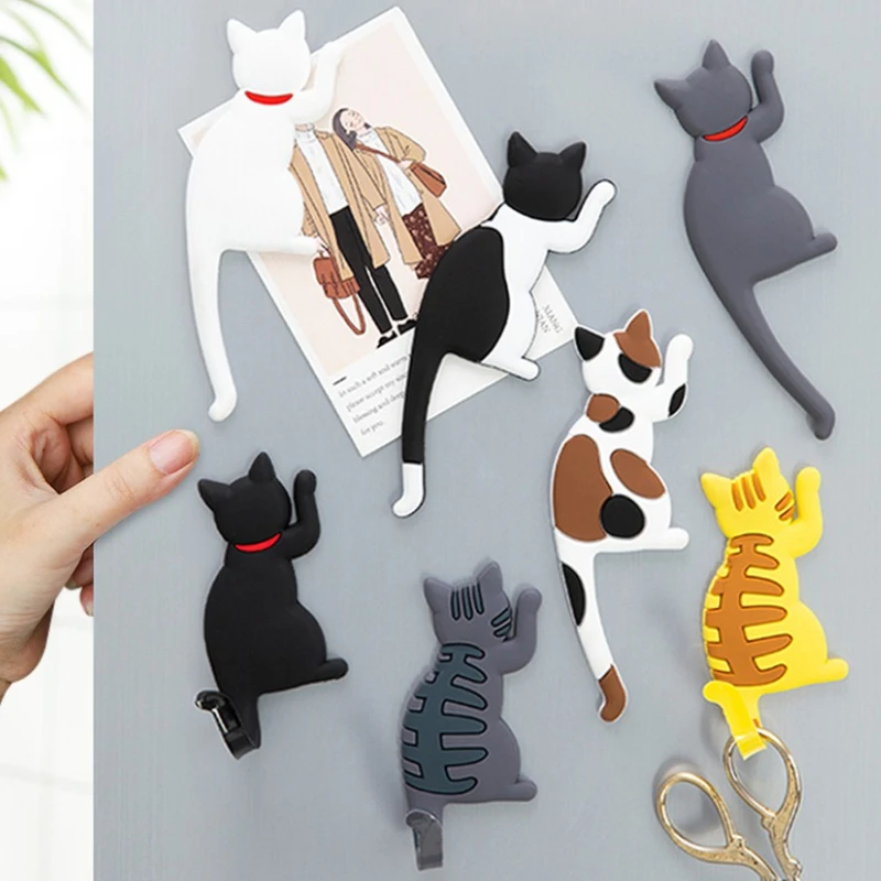 

Japanese Creative Cartoon Fridge Magnet Hooks Cat Tail Strong Magnetic Hooks Decorative Hook Punch-free Key Hanger Home Kitchen
