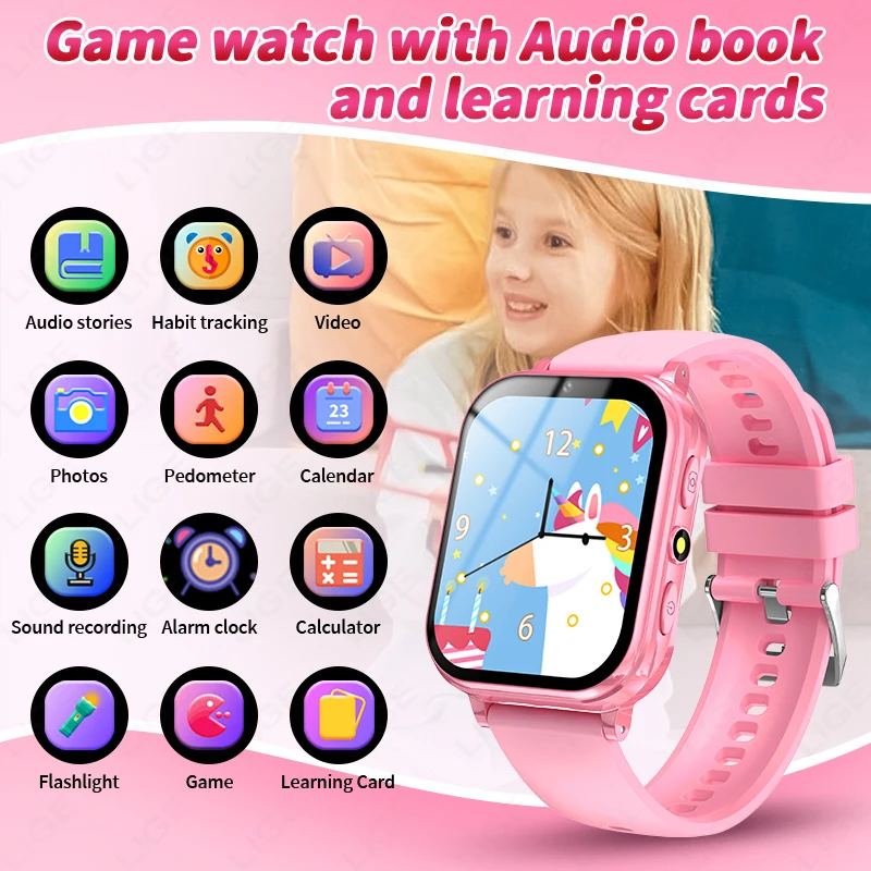 LIGE Jam Tangan Pintar Anak Jam Tangan Pintar Anak Perempuan Laki-laki Jam Tangan Anak Usia 3-12 Tahun Jam Tangan Pintar Kamera Permainan Pembelajaran Cerdas Anak