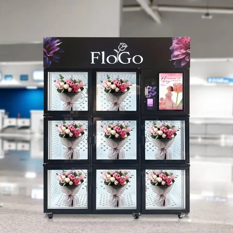 FOODLINE Customized 15.6 Inches Touch Operated Rose Fresh Bouquet Vending Machine 8 Grids Large Space Vending Machine for Flower