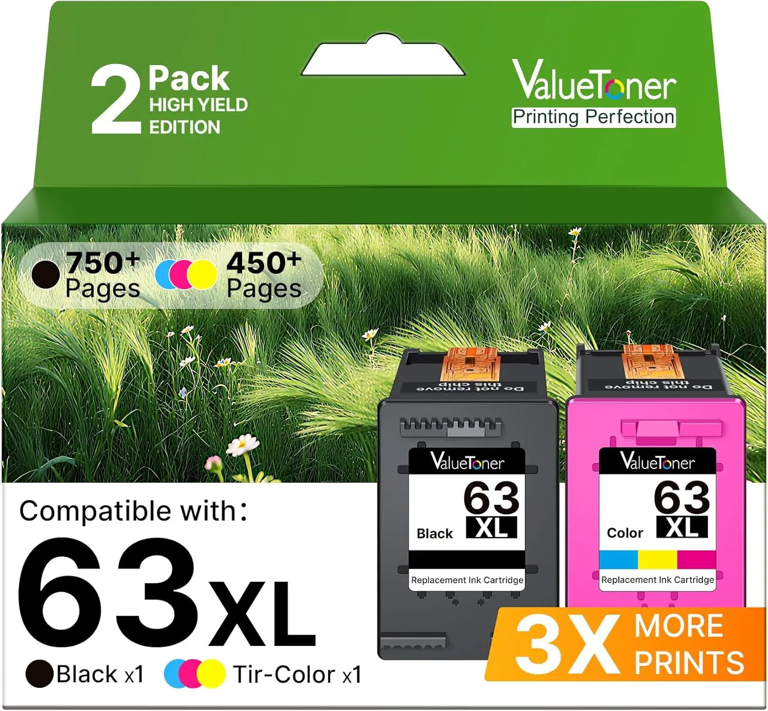 

HP 63XL Compatible Ink Cartridges Set - Black & Color for Officejet and Deskjet Printers