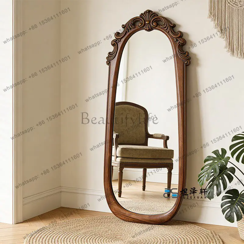 

35French retro floor-to-ceiling mirror entry entrance antique carved full-body mirror