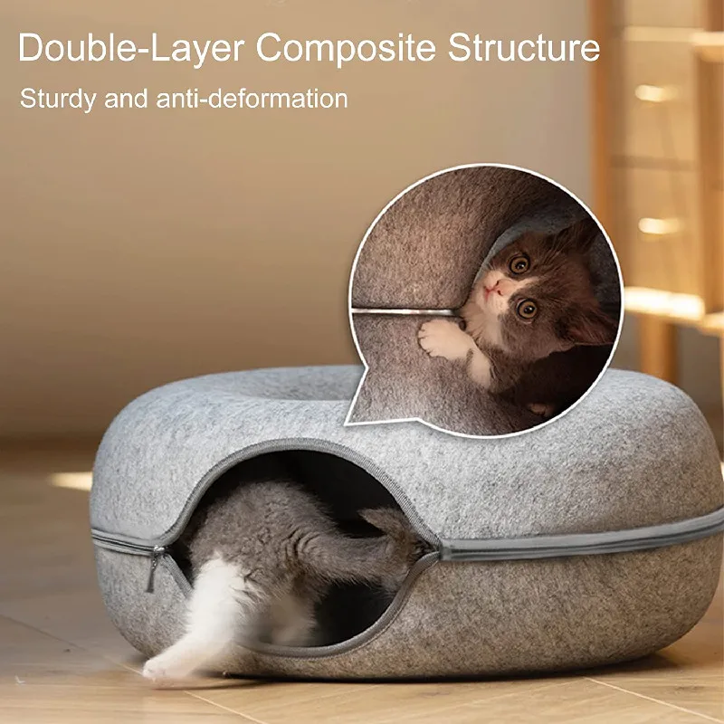 Imagem -02 - Gatos Casa Kitten Training Toy Donut Pet Cat Tunnel Interactive Play Toy Cama de Gato Dual Use Furões Rabbit Bed Tunnels Indoor Brinquedos