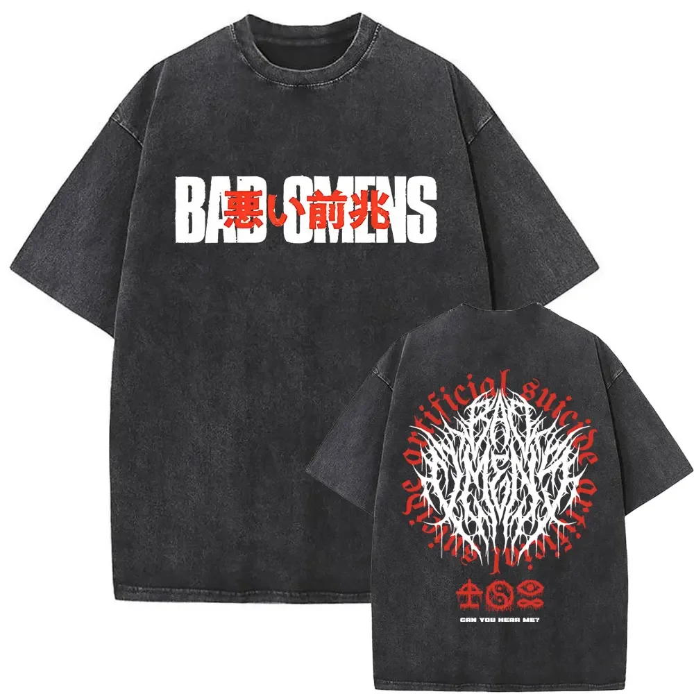 Washed Vintage Bad Omens Print T-shirt Funny Moth Graphic Tshirt Men Women Fashion Hip Hop Streetwear Short Sleeve T-shirts Male