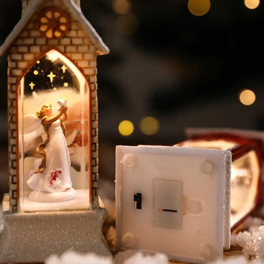 Christmas Decoration LED Electronics Wind Lantern Small Church Ornament Catholic Angel Jesus Holy Family Home Room Shelf Garnish