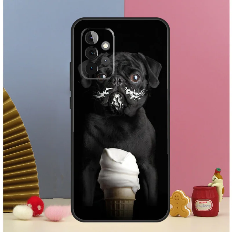 Cute Black Pug Dog Phone Case For Samsung Galaxy A12 A32 A52 A14 A24 A34 A54 A53 A33 A13 A15 A25 A71 A51 Cover