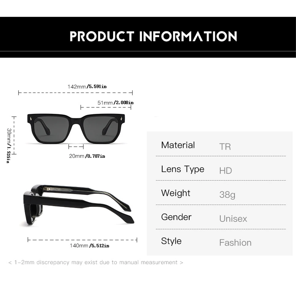 Street Hip Hop Square Sunglasses In Casual Trendy Cool Style Featuring Delicate Rivet Decorations Suitable For Both Men And Wome