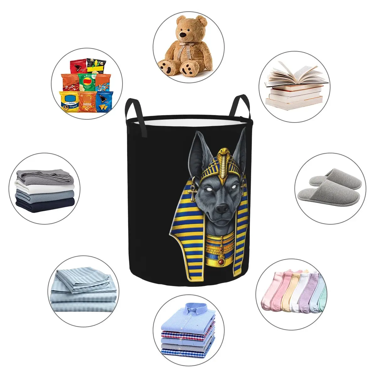 Egyptian God Anubis Foldable Laundry Baskets Dirty Clothes Toys Storage Basket Home Organizer Box view 2