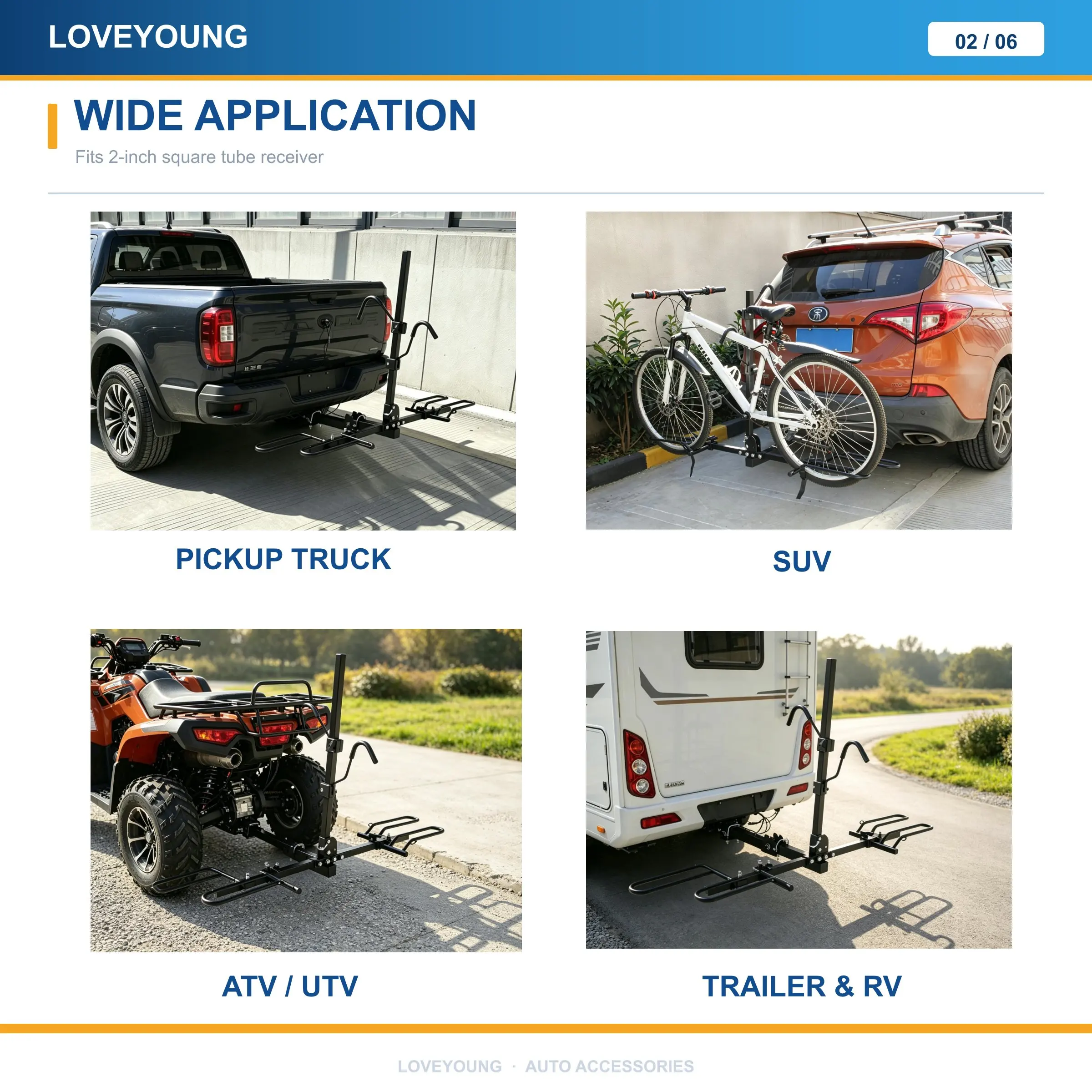 2-Bike Hitch Mount Bike Rack Platform, 110lbs Folding Tilting Carrier with Anti-Wobble, 2