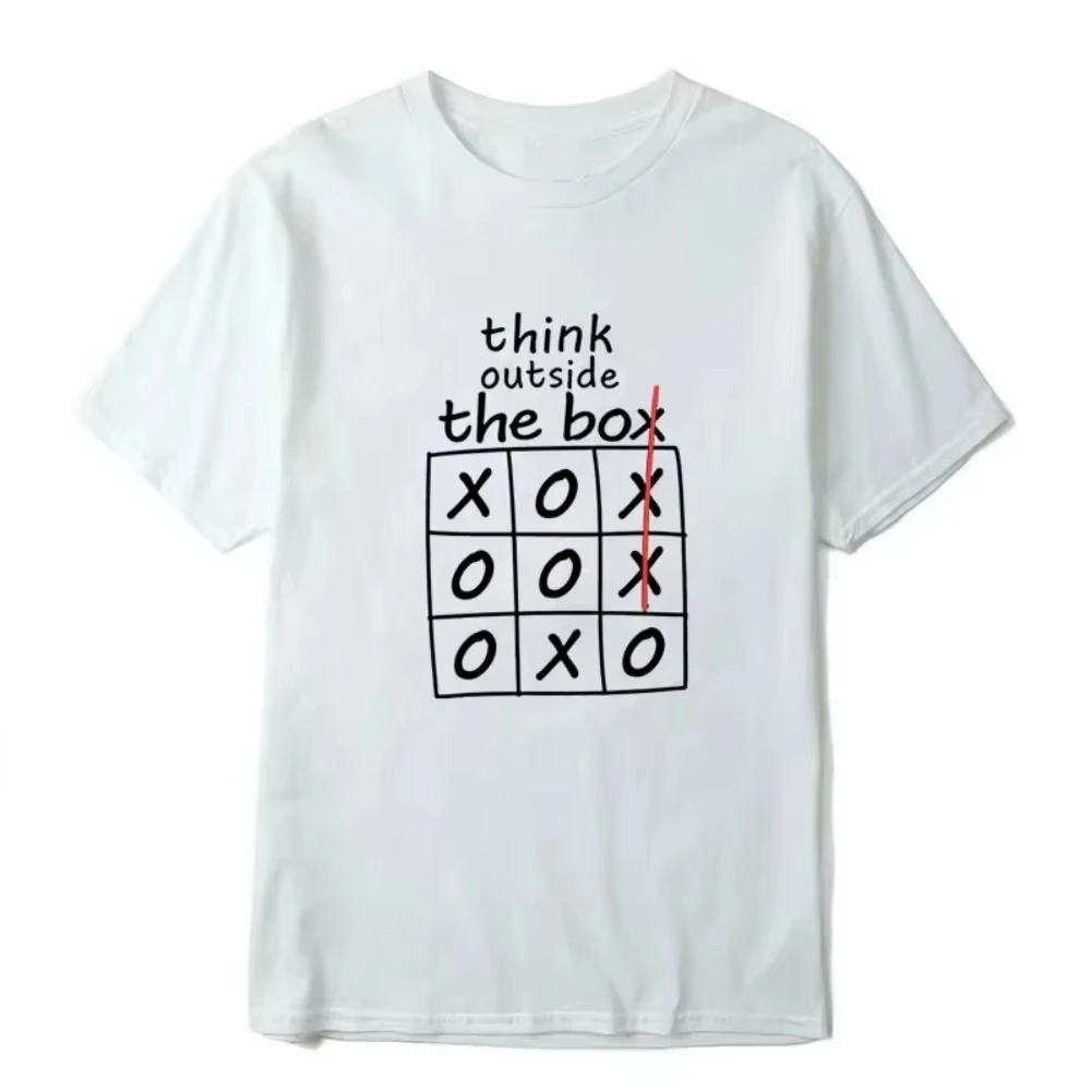 2026 New Think Outside The Box Tic Tac Toe Graphic T-Shirt Funny Creative Slogan Tee Summer Short Sleeve
