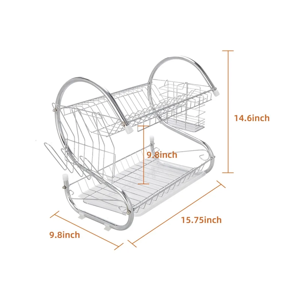 Multifunctional S-shaped Kitchen Storage Racks Dual Layers Bowls & Dishes & Chopsticks & Spoons Collection Shelf