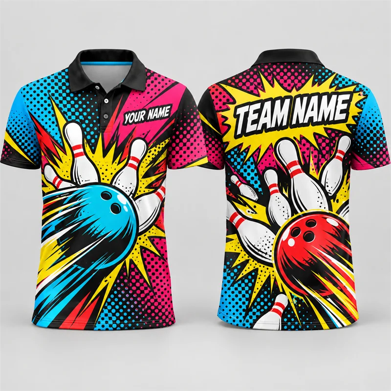 Custom Bowling Polo Shirt Personalized Name Team Name Colorful Print Short Sleeve Jersey League Tournament Sports Team Uniform
