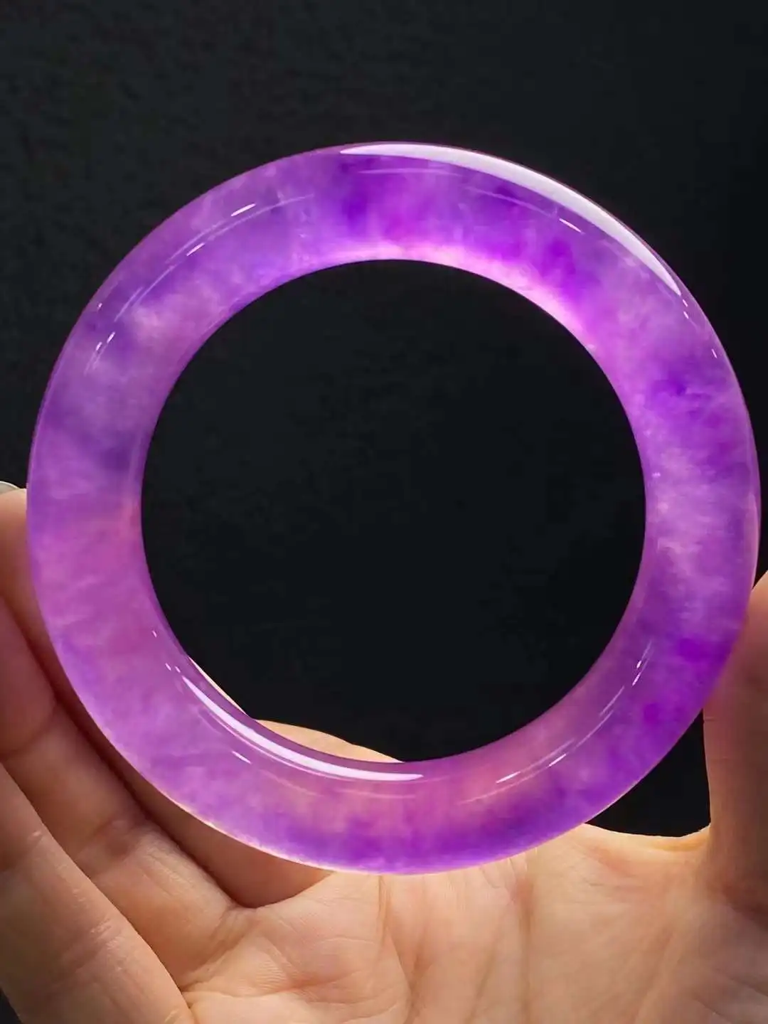 

Newest Natural Jadeite Ice-through Perfect Ice Violet Elegant Charming Bangle Coarse Round Bracelet Jade Handring Fine Jewelry