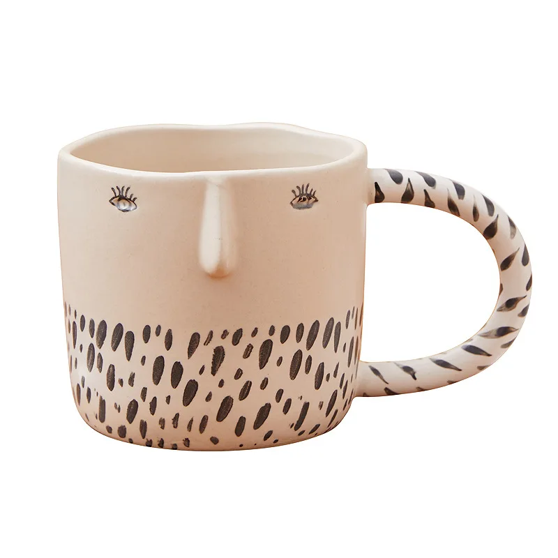 340ML Mug Coffee Milk Ceramic Single Mug High Value Male and Female Personalized Illustration Three-Dimensional Wind Frosted Dri