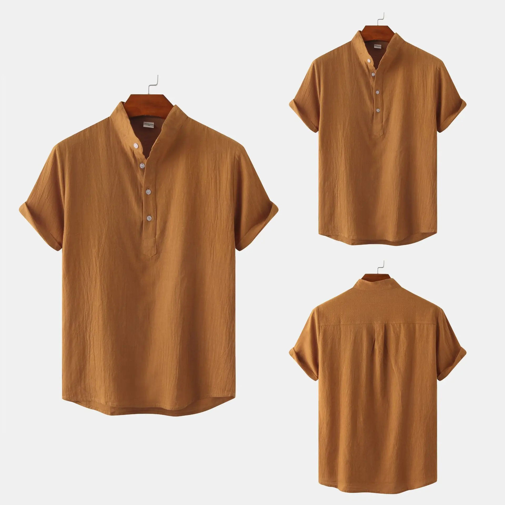 

Summer Men's Stand Collar irt Beach ort Sve Loose Print Casual Faion Breathable Comfortable All-Season Pure Color