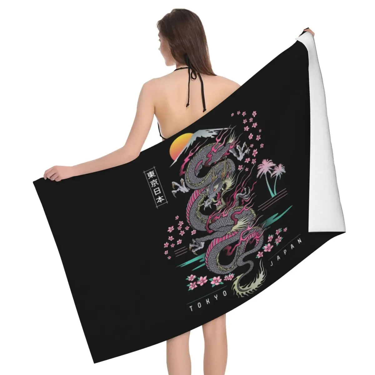 TakJapan-Serviette de plage en microcarence à séchage rapide Dragon, serviettes de bain personnalisées, serviettes de douche respirantes, art du tatouage asiatique et japonais, piscine