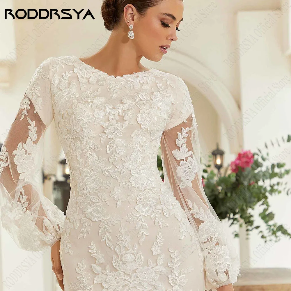 RODDRSYA Exquisite Wedding Dress A-Line For Woman O-Neck Lace Applique Bride Gowns Mermaid Long Sleeves Vestidos De Novia