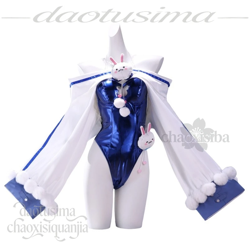 Azur Lane Laffey Cosplay Outfit Blue Fashion Bunny Jumpsuit Rabbit Bodysuit Cute Earwear Wig Halloween Cosplay Costume