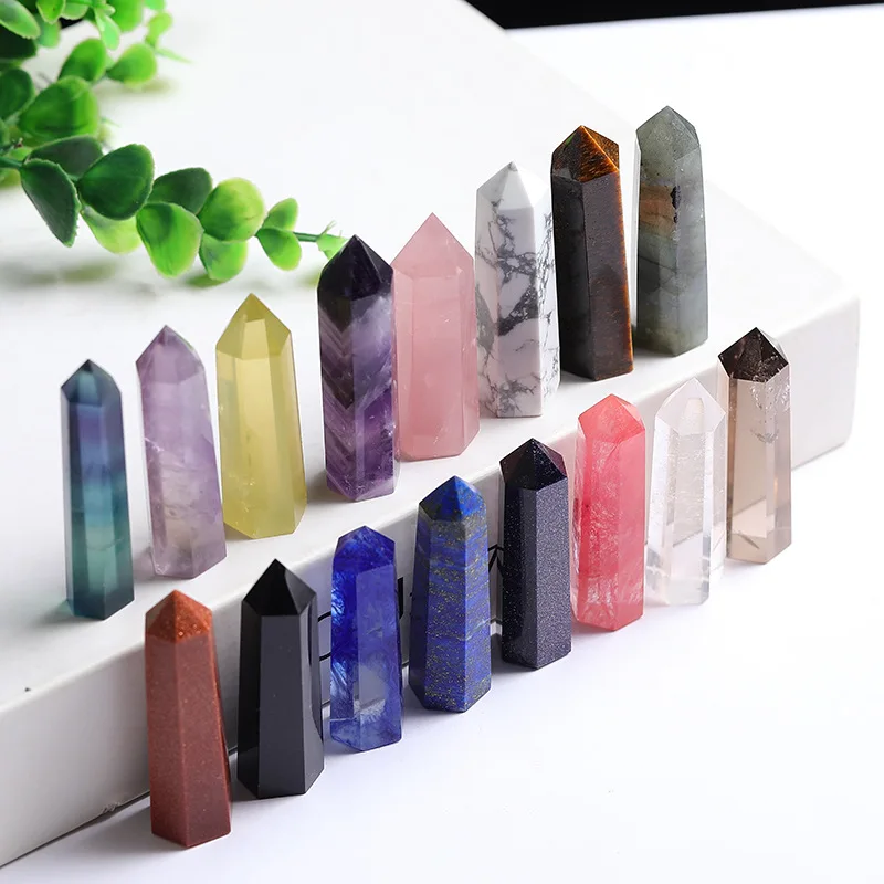 Natural Crystals Point Wand Crystals and Stones Healing Rose Quartz Amethyst Column Chakra Home Decoration Crafts Precious Stone