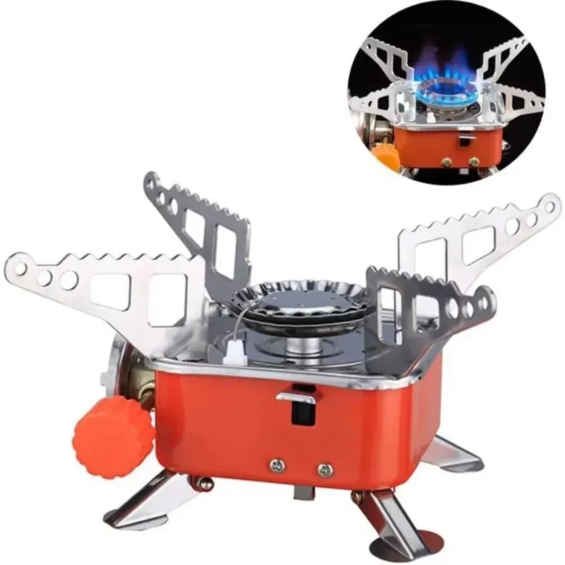 Portable Mini Square Stove Gas Stove Folding Card Stove Outdoor Cooking Utensils Barbecue Foldable Windproof Square Stove