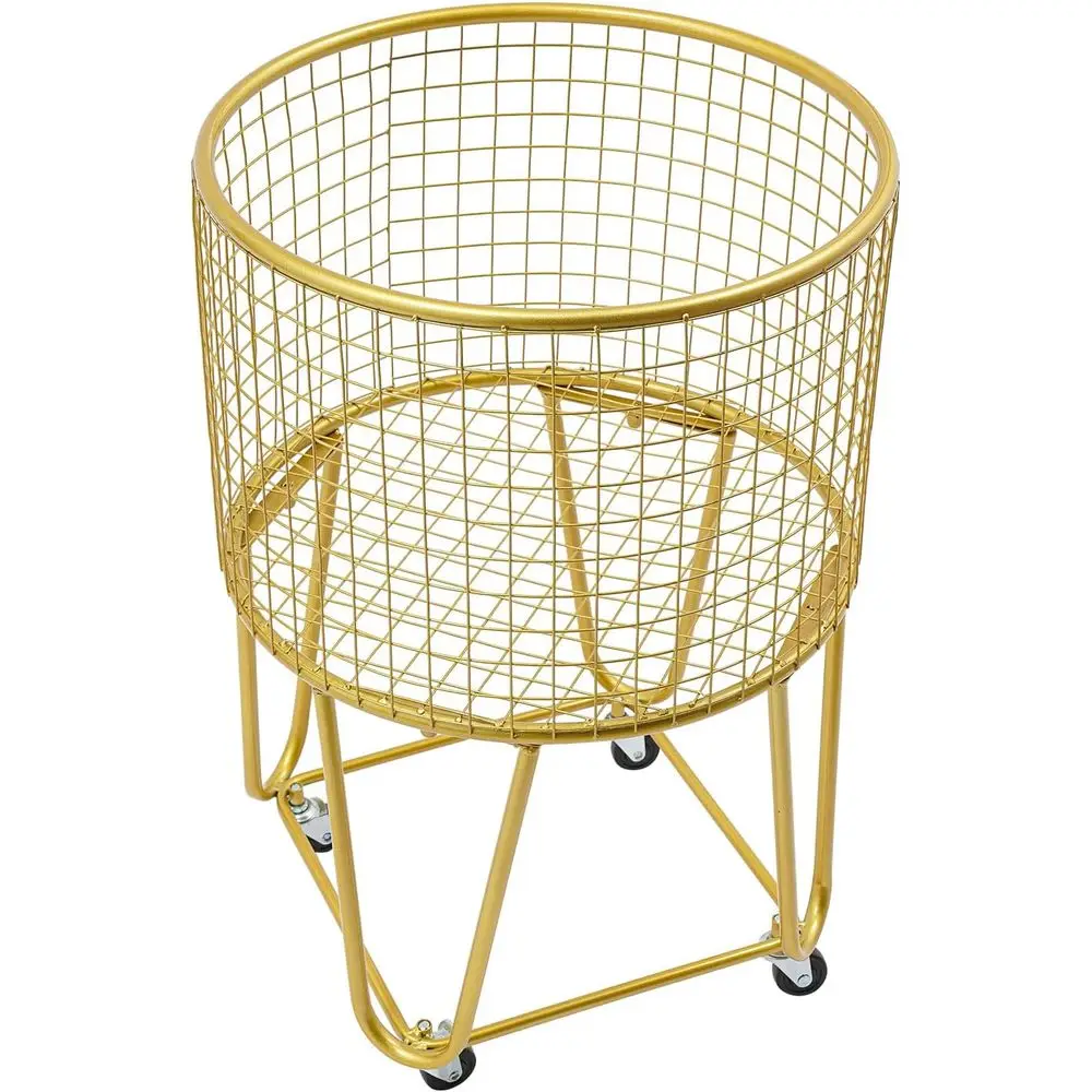 

Gold Metal Rolling Laundry Basket Cart, Deep Storage Hamper for Clothes & Linen, Organizer Bin for Living Room, Bathroom, Kids'