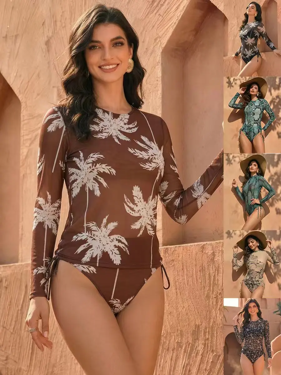 2026 New Women Long Sleeve Two Piece Swimsuit UV Sun Protection Rash Guard Bikini Set Beach Swimwear Bathing Suit Купальник