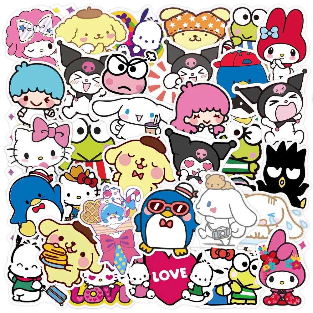 

50pcs Cute My Melody Animation Stickers Cinnamon Roll Black Rice Design for Laptop Phone Case Sanrio Girl Theme
