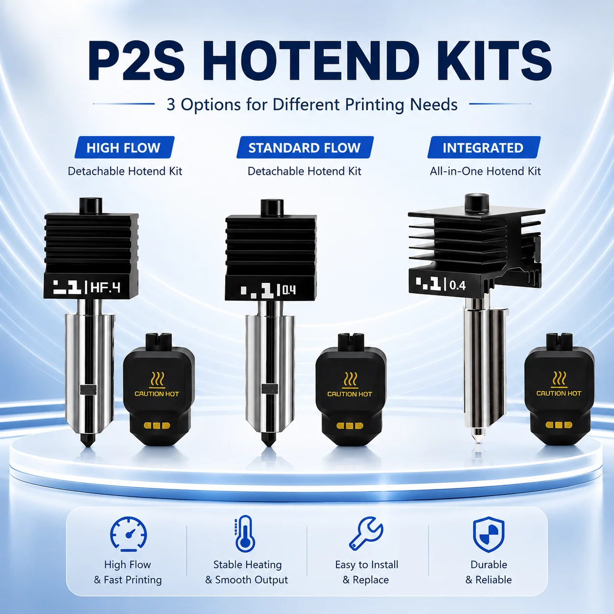 Verbessertes Hotend-Kit für Bamb Lab P2S H2D H2S Hotend-Baugruppe 0,4/0,6/0,8mm Standard High-Flow Integrierte All-in-One Abnehmbare Düse für Bamb Lab P2S Druckkopf-Extruder-Teile