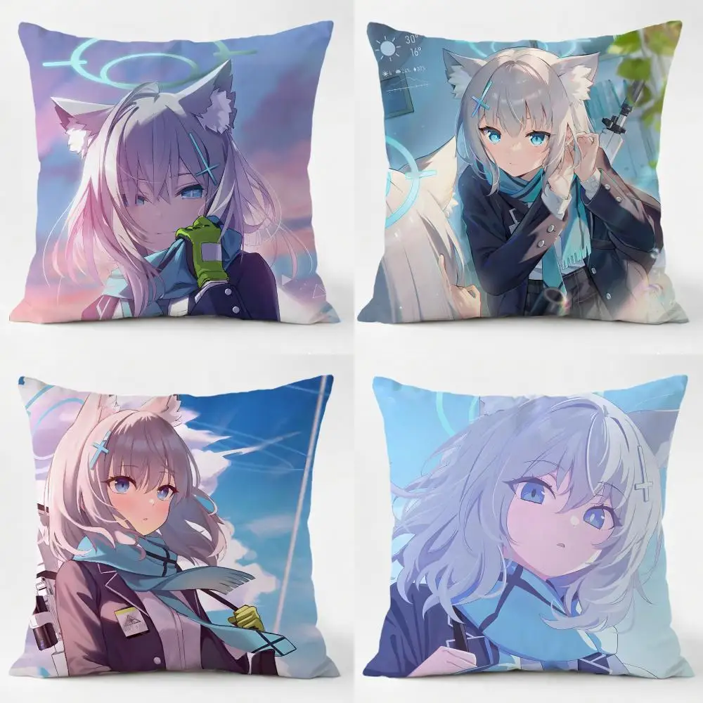 Cool Serene Anime B-Blue Archive Shiroko Cushion Cover Sofa Home Living Room Car Decor Washable Decorative Square Pillowcase