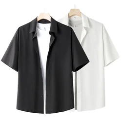 Summer Shirt for men,Korean fashion,Oversize Smooth Short Sleeve Shirts White Black