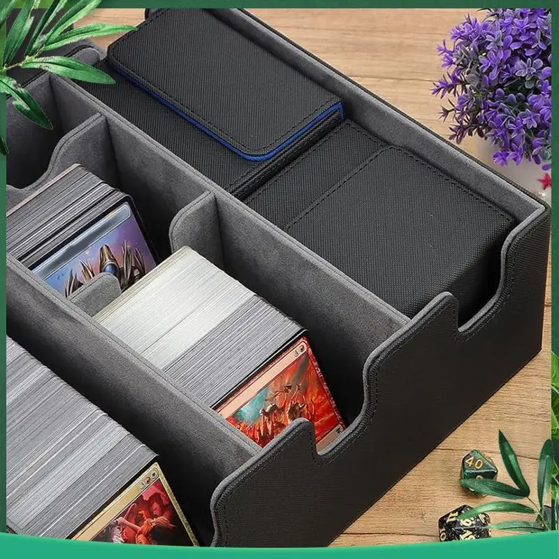 

(NEW) Card Storage Box For Trading Cards, Magnetic Closure TCG Storage Box For MTG, Yugioh, And Sports Cards Durable Black+Gray