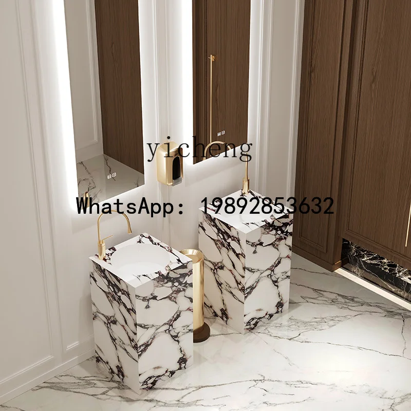 

X5 Rock Slab Standing Basin Round Washbasin Integrated Floor-standing Washbasin Column-style Double Column