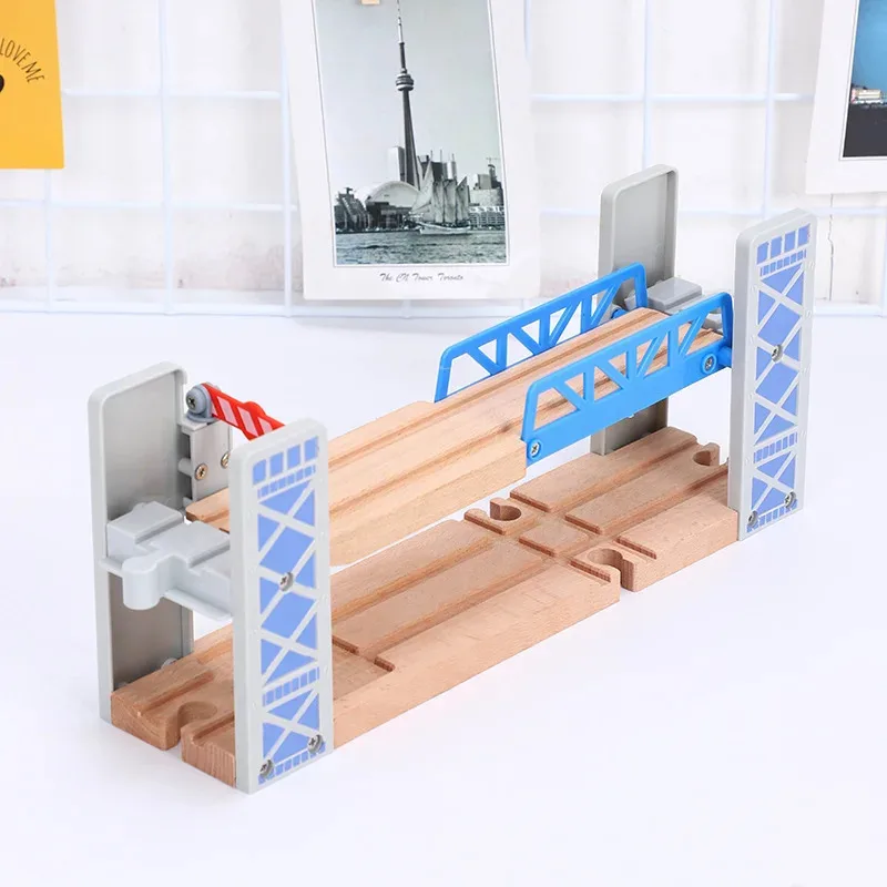 

TEMIKIDS Double Deck Lifting Bridge Suspension Bridge Compatible Wooden Track Scene Accessories Assembling Building Blocks Toy X
