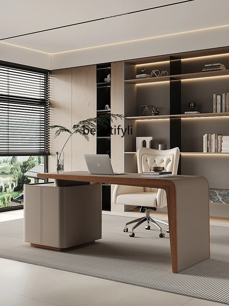 

Italian Minimalist Designer High-Grade Desk Modern Home Saddle Leather Boss Desk Writing Computer Desk