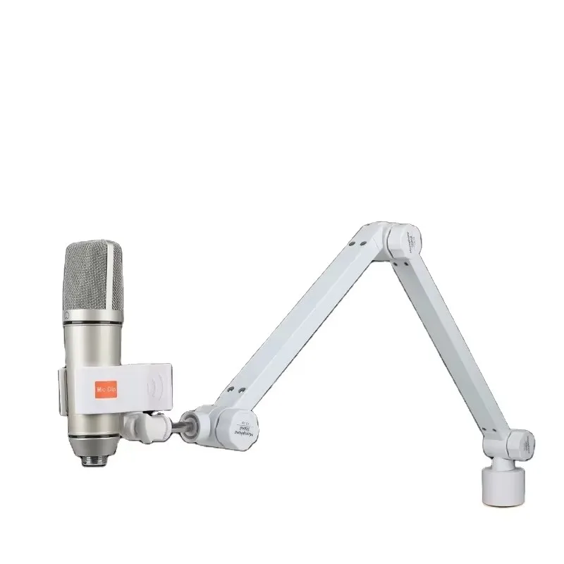 Two-Section White Cantilever Stand for Live Microphone Desktop Clip-On Folding Stand with Plastic Material for K Song