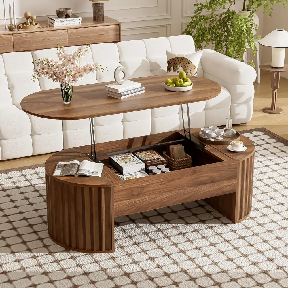 

47.2'' Lift Top Oval Coffee Table With Hidden Storage Compartment, Modern Wooden Center Table With Oval Lift Tabletop For Home