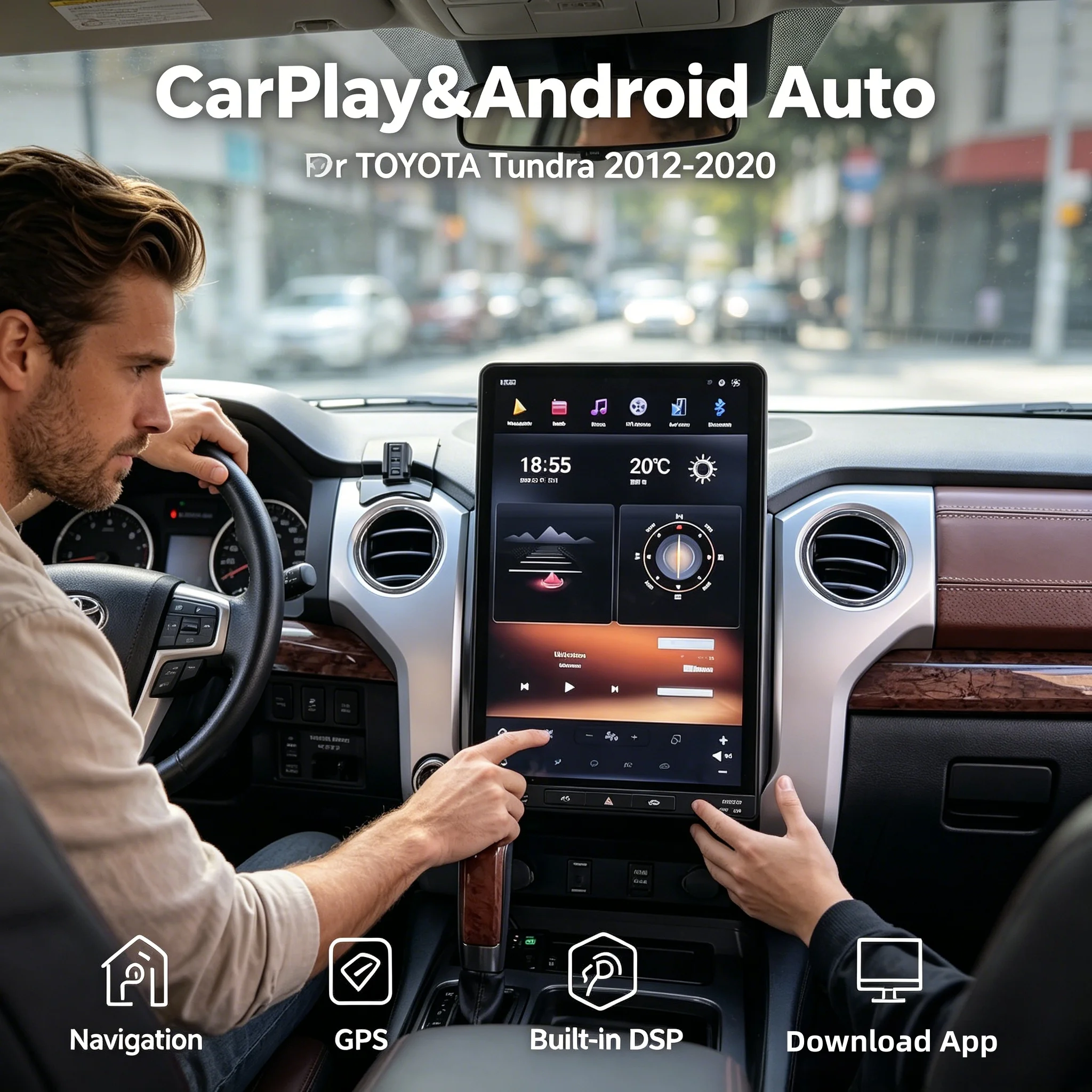 Android13 For TOYOTA Tundra 2012-2020 Car Radio 16.8inch 2K Touch Screen Carplay GPS Video Player Multimedia HU Navigation 4G