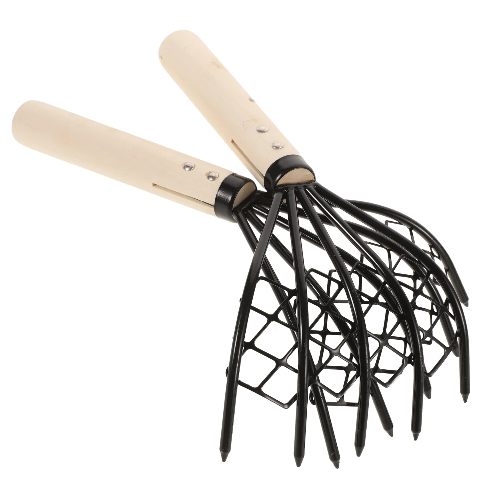 

2Pcs Clam Rake Dredge Seafood Gathering Tool Beach Digging Carbon Steel Wood Handle Practical Harvesting Clamming