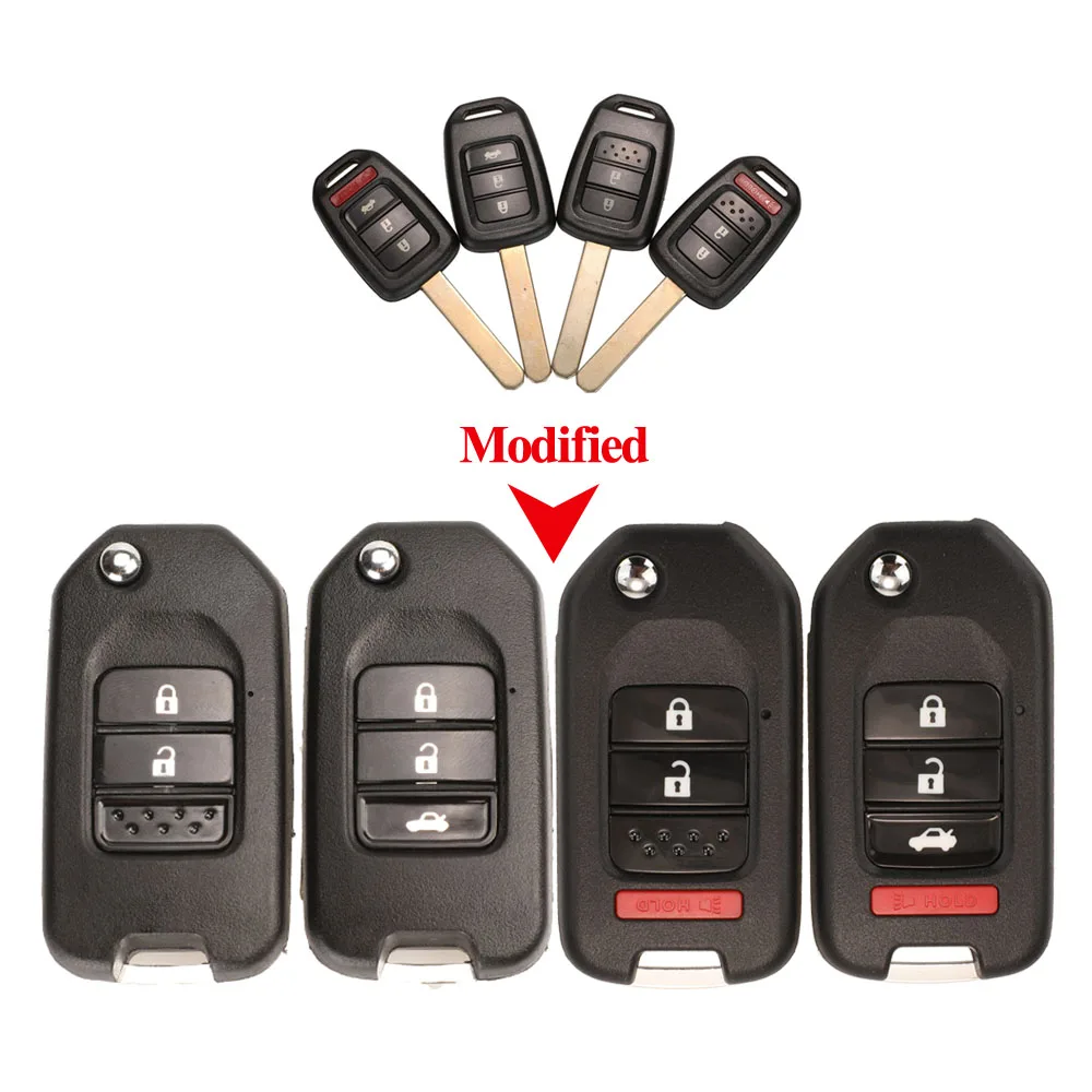 

Jingyuqin 5pcs 2/3/4 Buttons Modified Flip Folding Remote Car Key Shell For Honda GREIZ Civic City XRV Vezel Uncut Blade